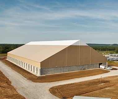 tension fabric salt storage building located at a port