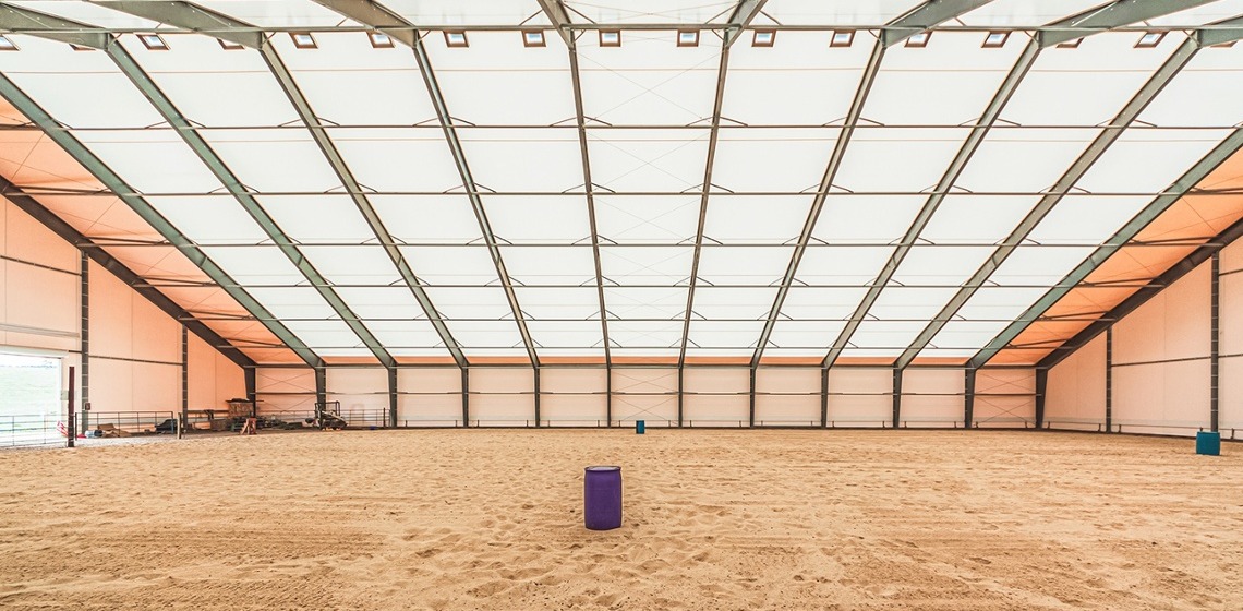 Legacy Building Solutions Fabric Structures at Red Tail Ranch Equestrian Center showcasing a Red Tail Ranch Tension Fabric Riding Arena.