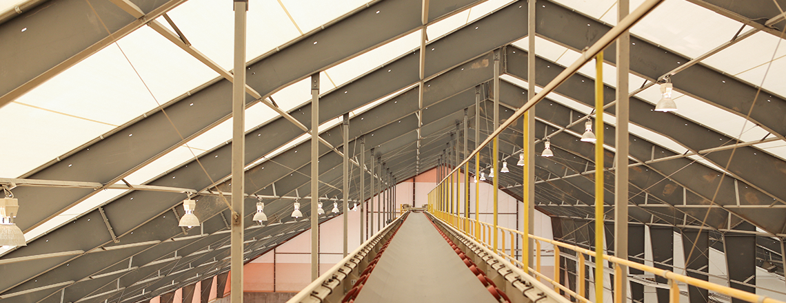 tension fabric mining building with conveyor