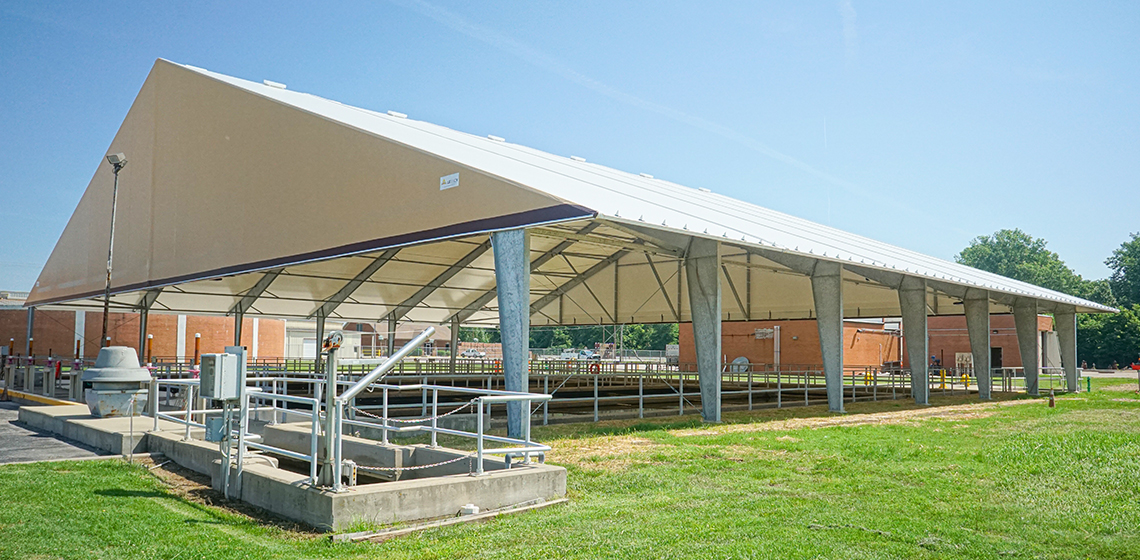 wastewater treatment plant, settling tanks, Pavilion-Style Building 
