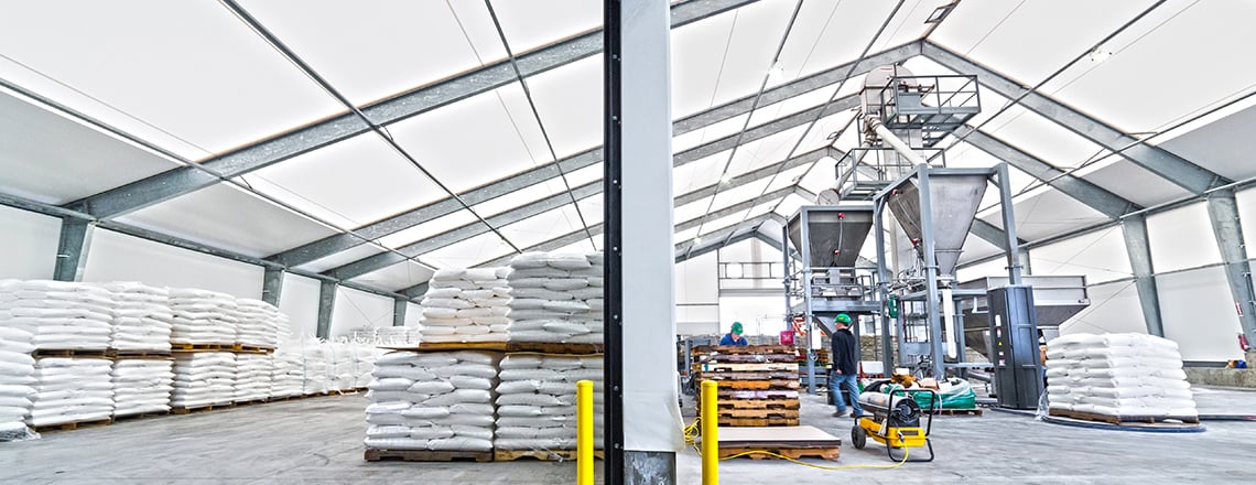 tension fabric building for agricultural salt storage
