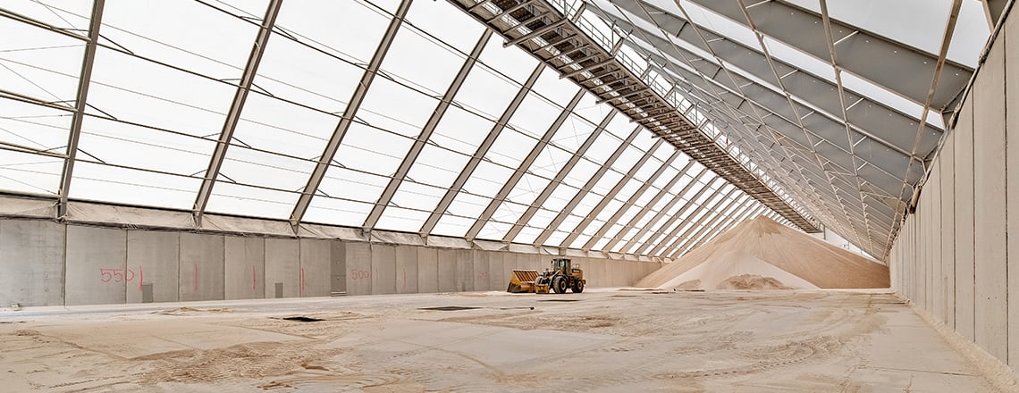free span tension fabric bulk storage building | Clear span structure