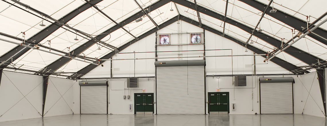 tension fabric endwall with ventilation and doors