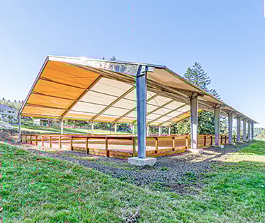 endwall of tension fabric riding arena