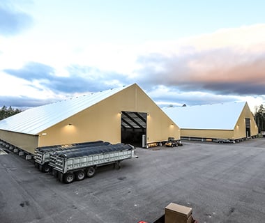 two tension fabric salt storage buildings