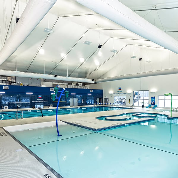 tension fabric building with swimming pool