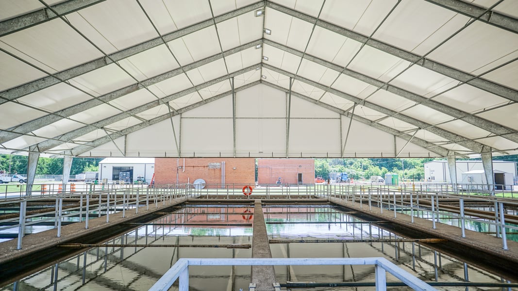 inside a fabric wastewater pavilion
