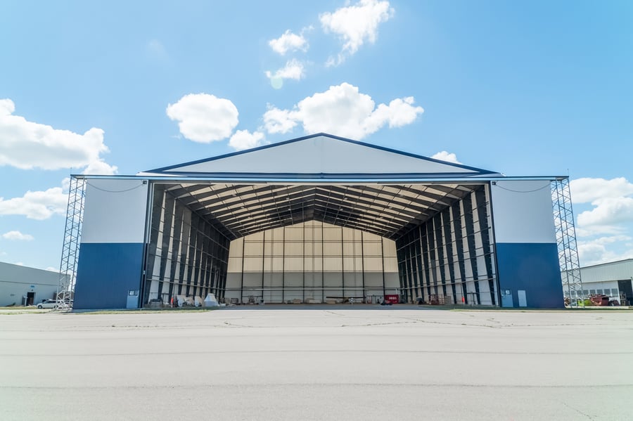 custom fabric aircraft assembly hangar with large doors