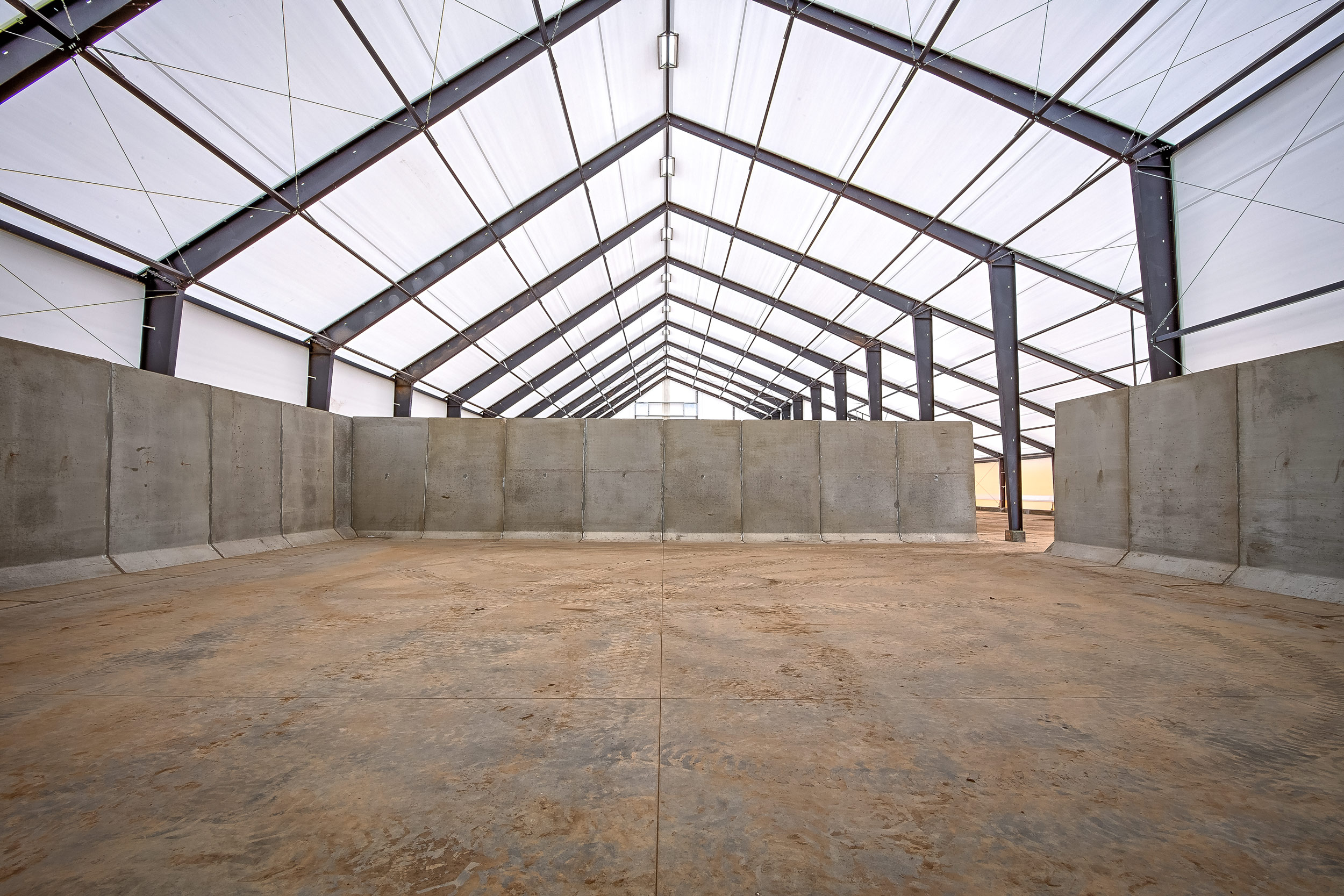 fabric structure with precast panels